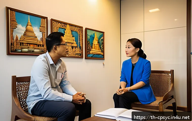 임상심리사 필수 실기 자료 - A professional clinical psychologist conducting a detailed patient interview in a modern therapy roo...