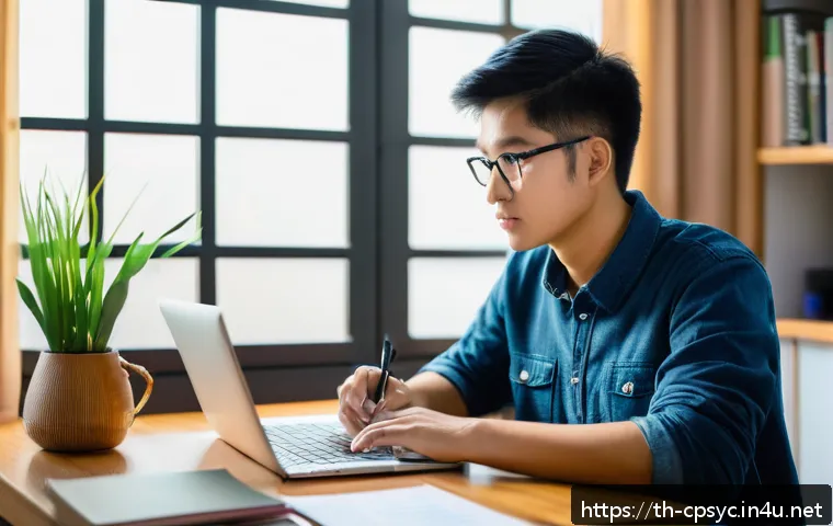 임상심리사 자격증 준비 비용 - A focused Thai adult student sitting at a desk in a cozy home study room, surrounded by psychology t...