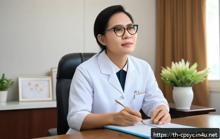 임상심리사 진로 계획의 중요성 - A professional clinical psychologist in a modern Thai hospital setting, wearing formal attire and ey...