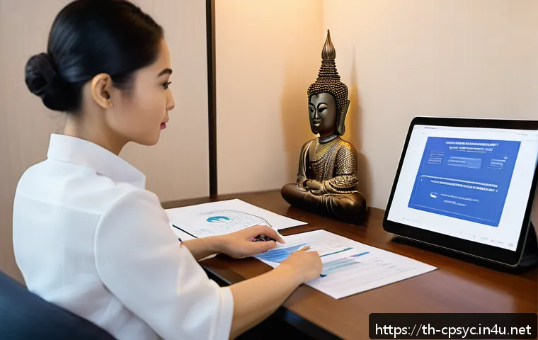 임상심리사 관련 논문 요약 - A modern clinical psychologist&rsquo;s office in Thailand, featuring a digital tablet displaying culturall...